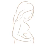 A line graphic of a pregnant woman holding her belly with a heart