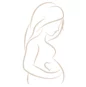 A line graphic of a pregnant woman holding her belly with a heart