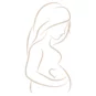 A line graphic of a pregnant woman holding her belly with a heart